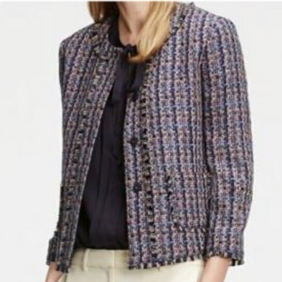 Ann Taylor Jackets & Blazers - Ann Taylor Tweed Fringe Bottom Cropped Sleeves Blazer Jacket